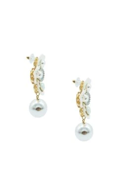 Averie White Flower Pearl Earrings -Alamour The Label US 409